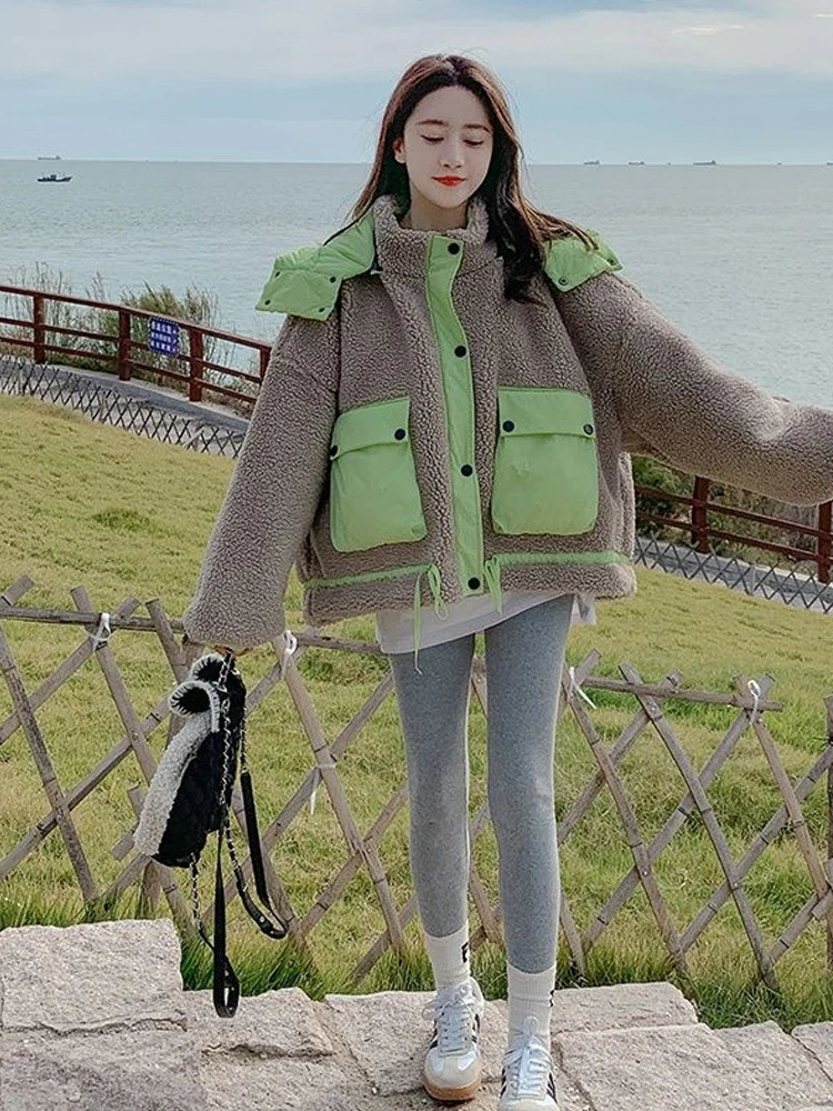 Autumn Winter Lamb Wool Cotton Coat Womens Trend Padding Woman Clothing Down Jacket Jackets For Women 240402