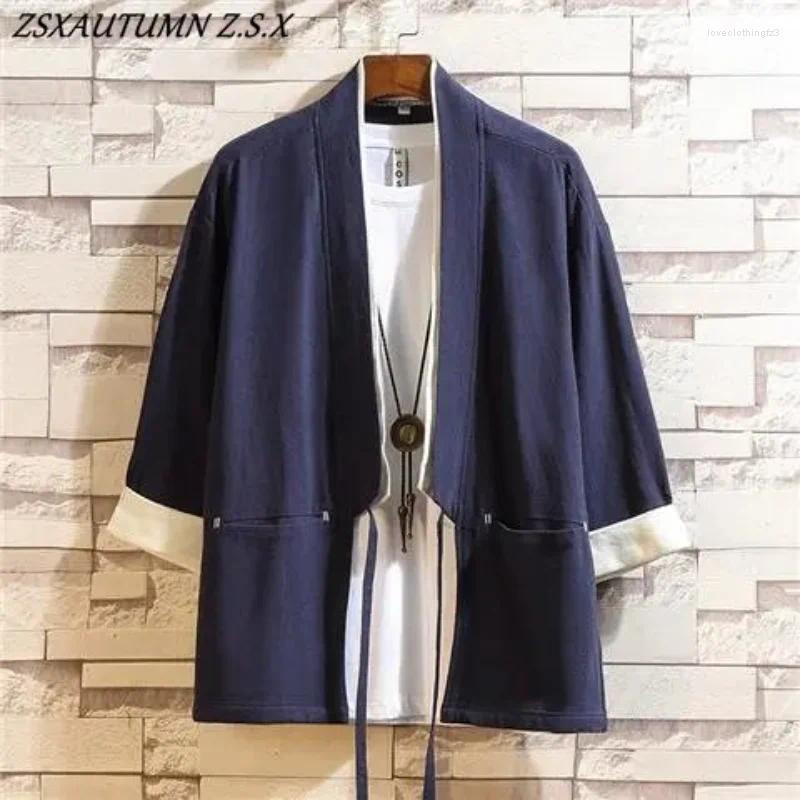 Summer Men's Cardigan - Japanese Kimono Samurai Costume Jacket, Casual Coat, Yukata Haori, Ethnic Clothing