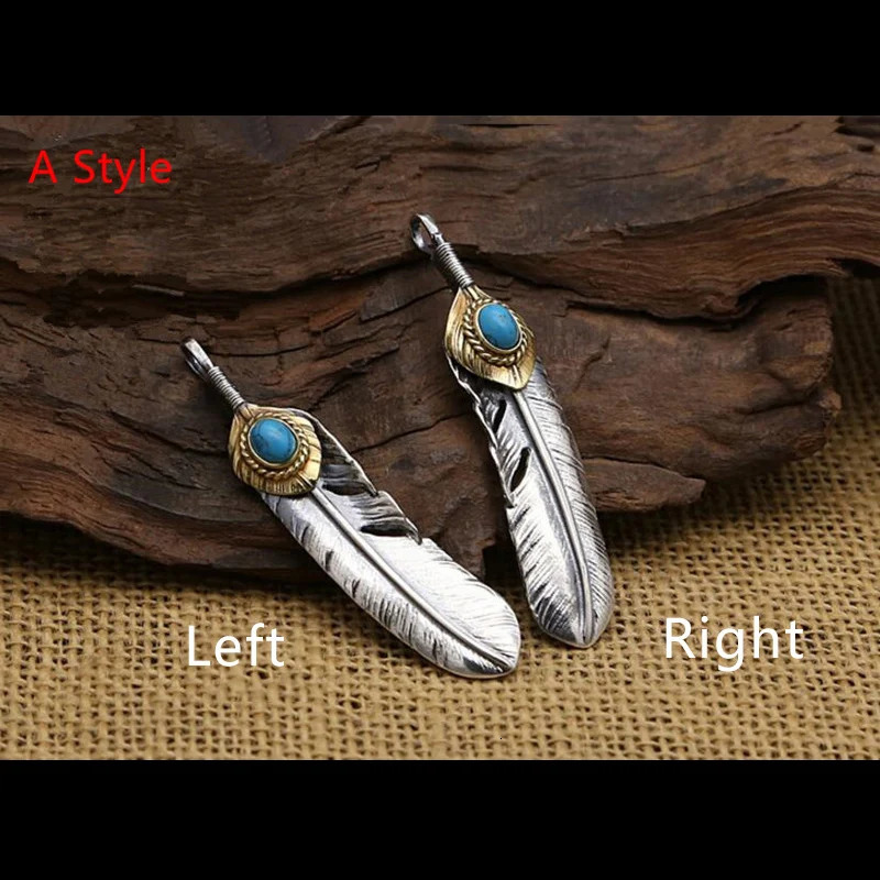 Goro's Takahashi 100% Real 925 Sterling Silver Natural Stone Turquoise Feather Necklace Pendant Men Women Fine Jewelry 2024 GP35 240305