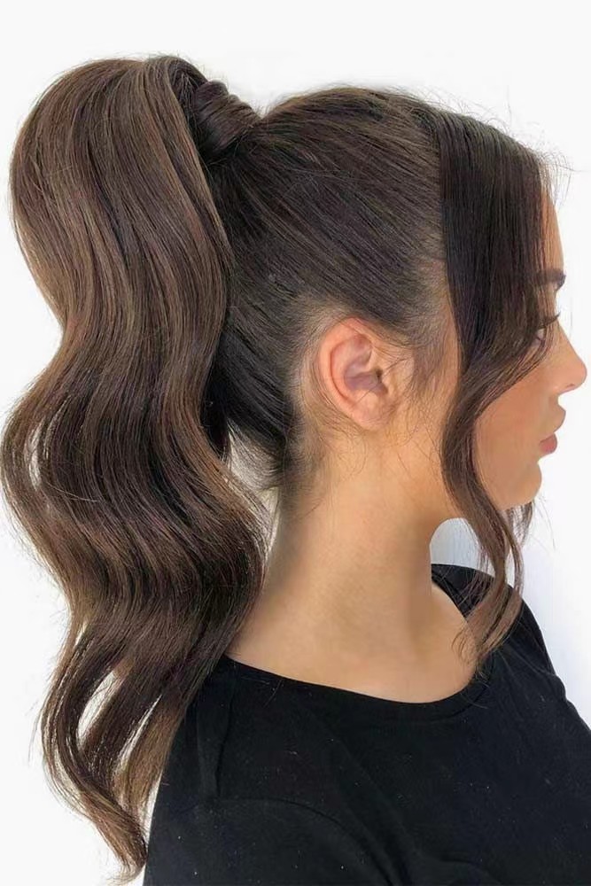 #2 Dark Brown Colored Brazilian Remy Hair Body Wave Ponytail Hair piece wraps around Drawstring Clip In Human Hair Extension Pony Tail hairpiece140g