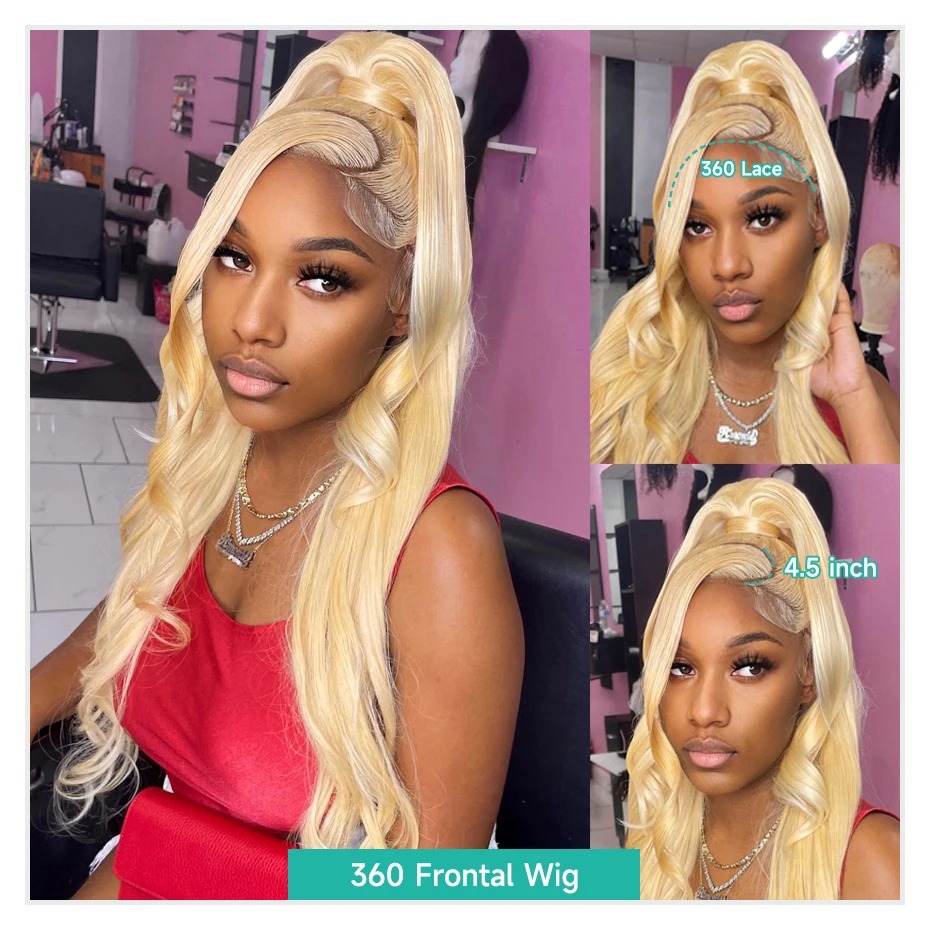 360 13X4 13X6 613 Blonde Body Wave Front Pre Plucked synthetic hair Transparent Brazilian Human Hair Lace Frontal Wig