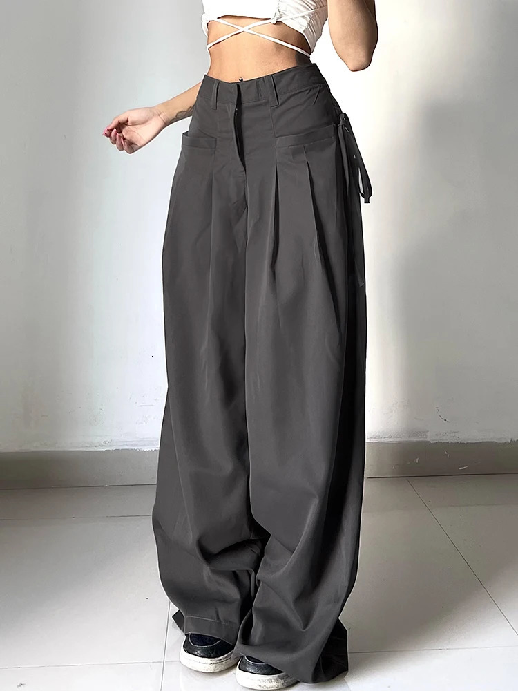 HEYounGIRL Casual Wide Leg Pants Women High Waist Street Basic Slacks Loose Sweat Trousers Korean Retro Gray Office Lady Pants 240309
