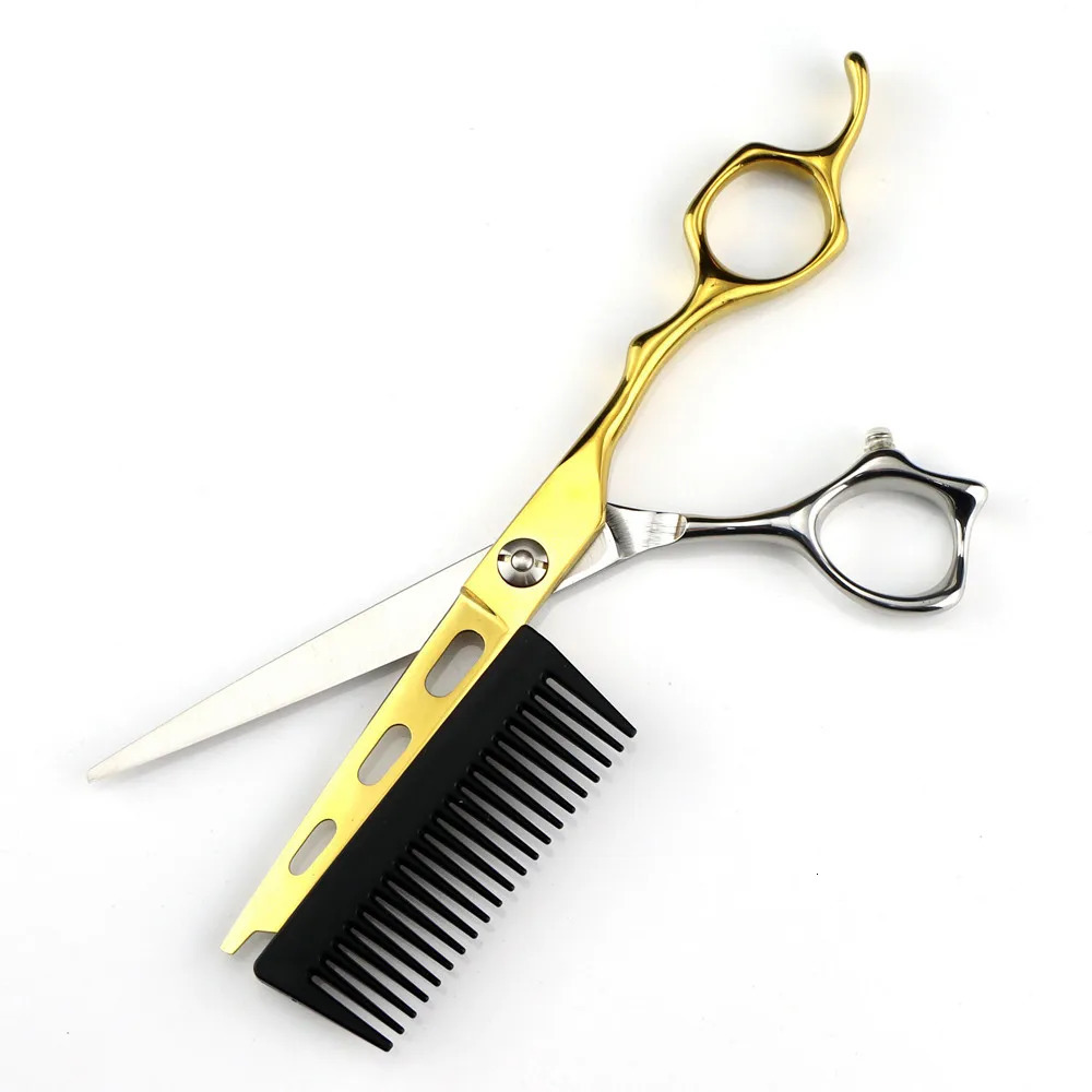 Professional JP440c steel 6 Gold 2 in 1 hair scissors with comb haircut barber hair cutting shears hairdressing scissors 240228 S2563