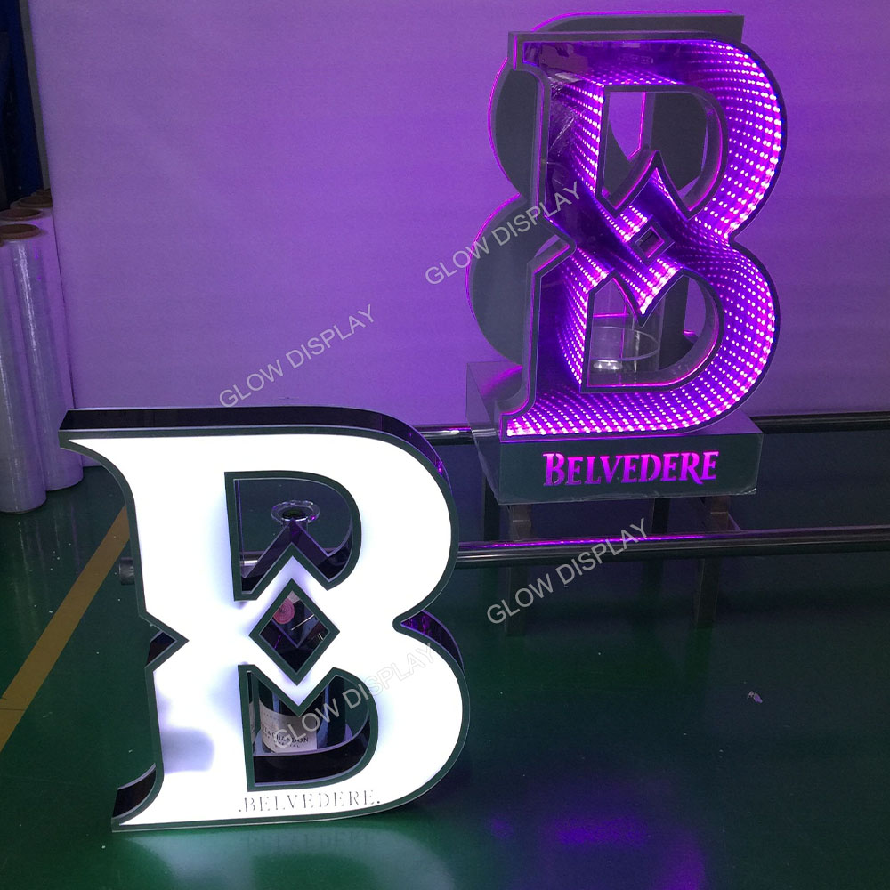LED Vodka Bottle Presenter VIP Service Tray Glowing Neon Letter B Sign Glorifier for Nightclub Bar Party
