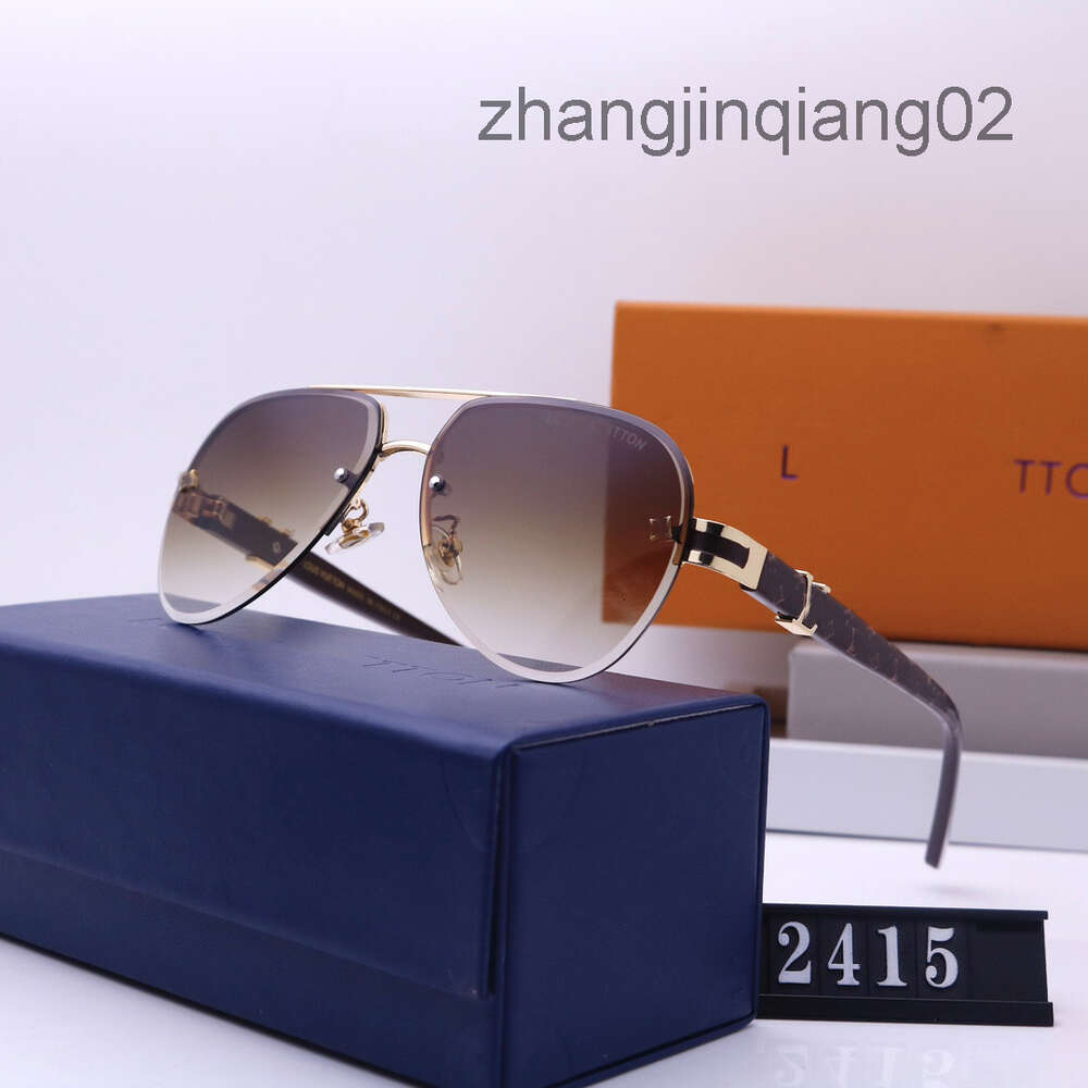 Designer Lvse Sunglasses Cycle Luxury Fashion Sports Polarize Sunglass Men Woman New Vintage Driving Beach Travel Golden Tea Alloy Half Frame Round Sun Glasses