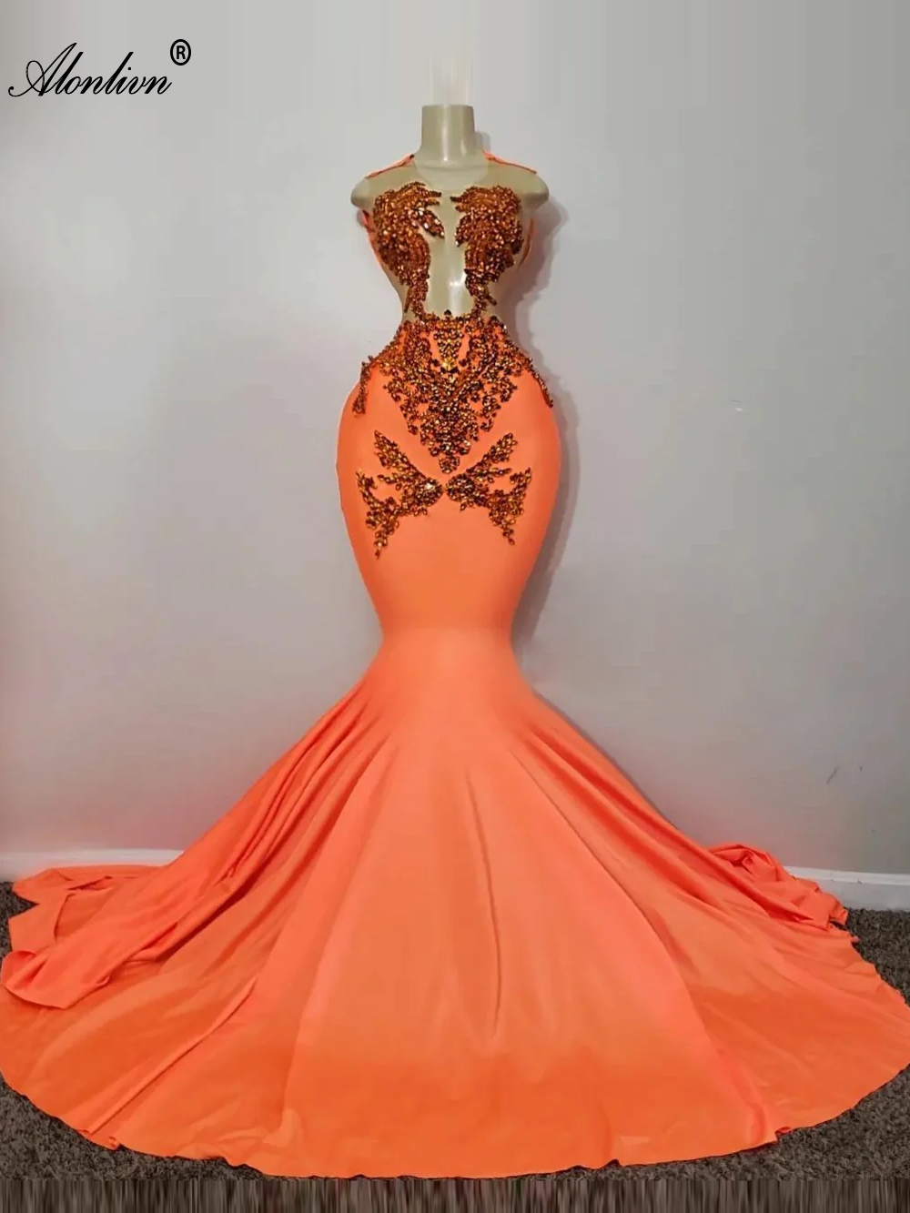 Sweety Women Flormal Prom Dresses Sheer O-Neck Luxury Beading Crystals Velvet Fabric Mermaid Ladies Prom Party Gowns Sleeveless