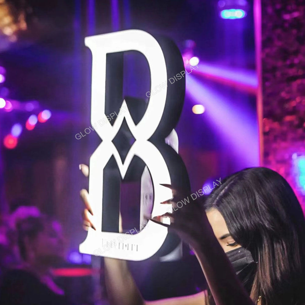 LED Vodka Bottle Presenter VIP Service Tray Glowing Neon Letter B Sign Glorifier for Nightclub Bar Party