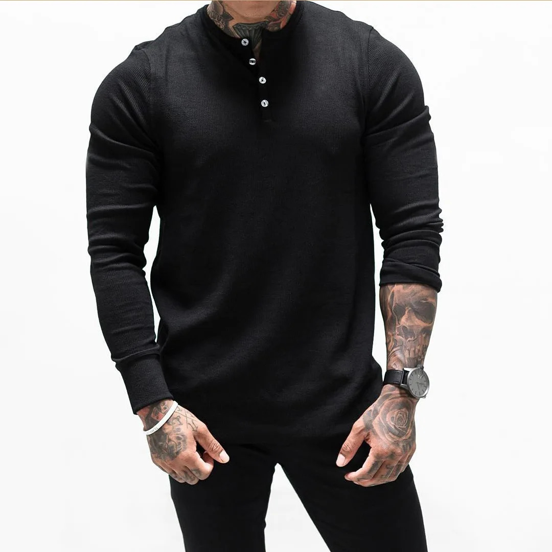 Man Fashion T Shirt Casual Fashion Plain Color Long sleeve High Quality Slim Polo Shirt Men Gym Fitness T-shirt 240306