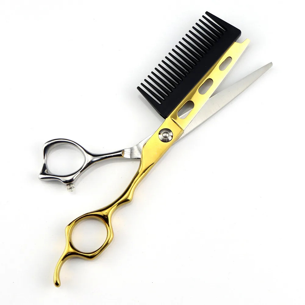 Professional JP440c steel 6 Gold 2 in 1 hair scissors with comb haircut barber hair cutting shears hairdressing scissors 240228 S2563