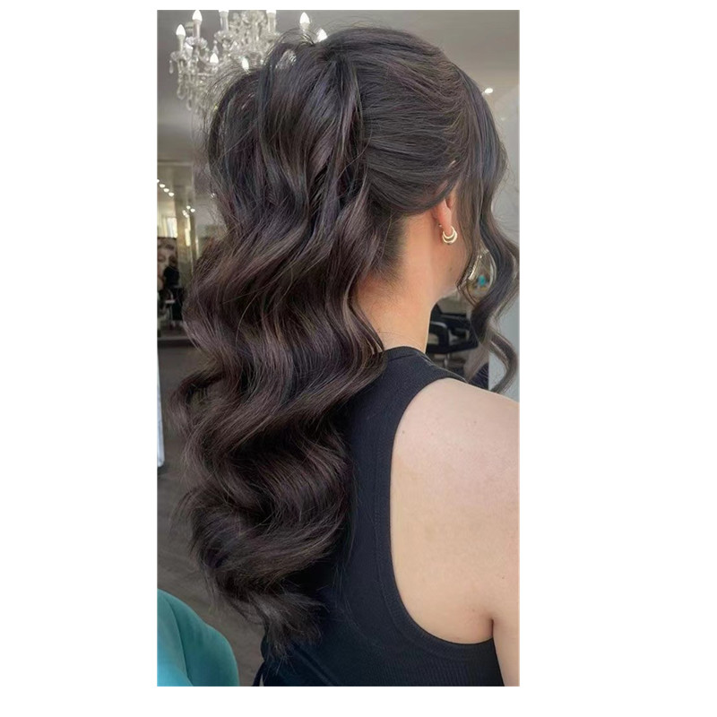 #2 Dark Brown Colored Brazilian Remy Hair Body Wave Ponytail Hair piece wraps around Drawstring Clip In Human Hair Extension Pony Tail hairpiece140g