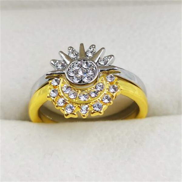 2pc/set Summer Couple Ring Set Sky Blue Sparkling Moon and Sun Ring 2024 New Women's Stackable Finger Set Engagement Jewelry
