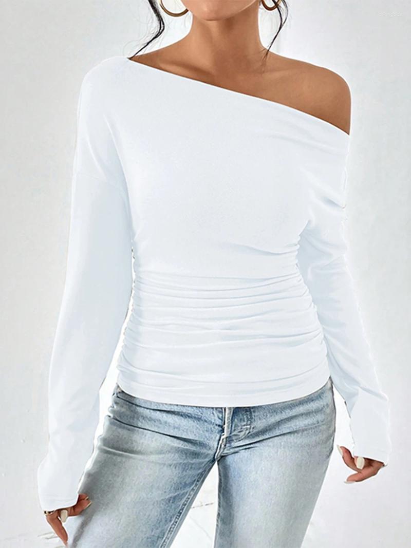 Women's T Shirts Women T-shirt Long Sleeve Off-shoulder Tops Solid Slim Fit Fall Ladies Clubwear