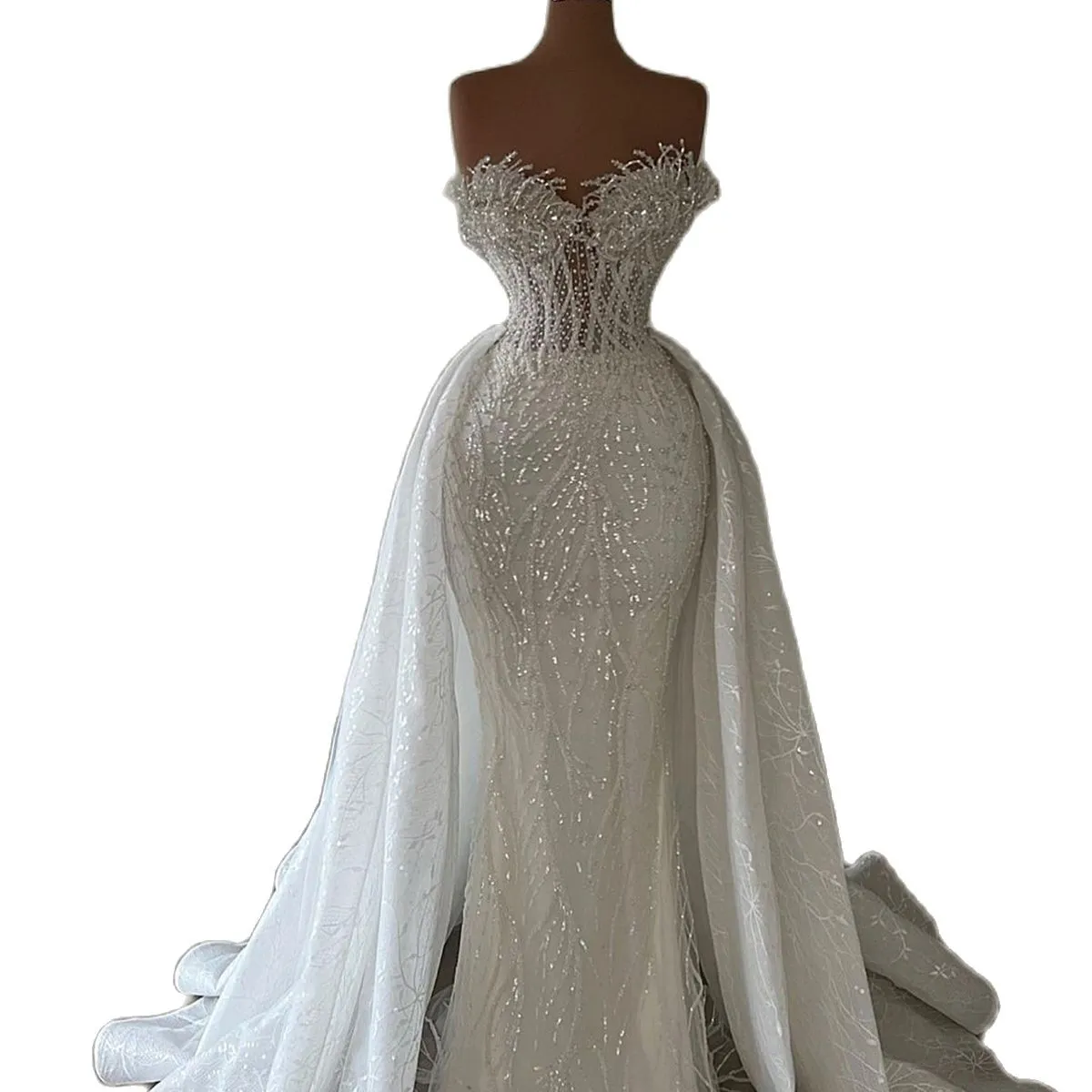 African Sparkly Mermaid Wedding Dresses Custom Made Lace Appliques Seuqins Bridal Dress Vestidos De Novia