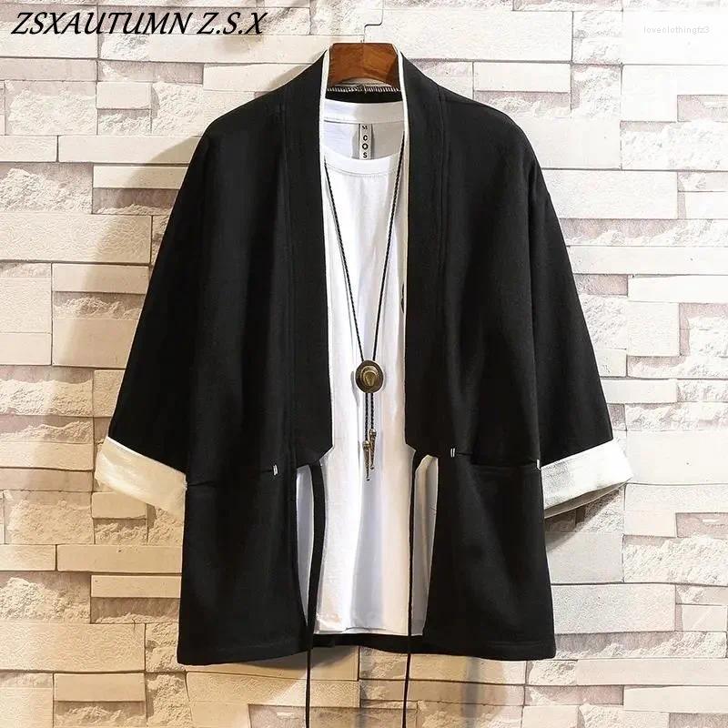 Summer Men's Cardigan - Japanese Kimono Samurai Costume Jacket, Casual Coat, Yukata Haori, Ethnic Clothing