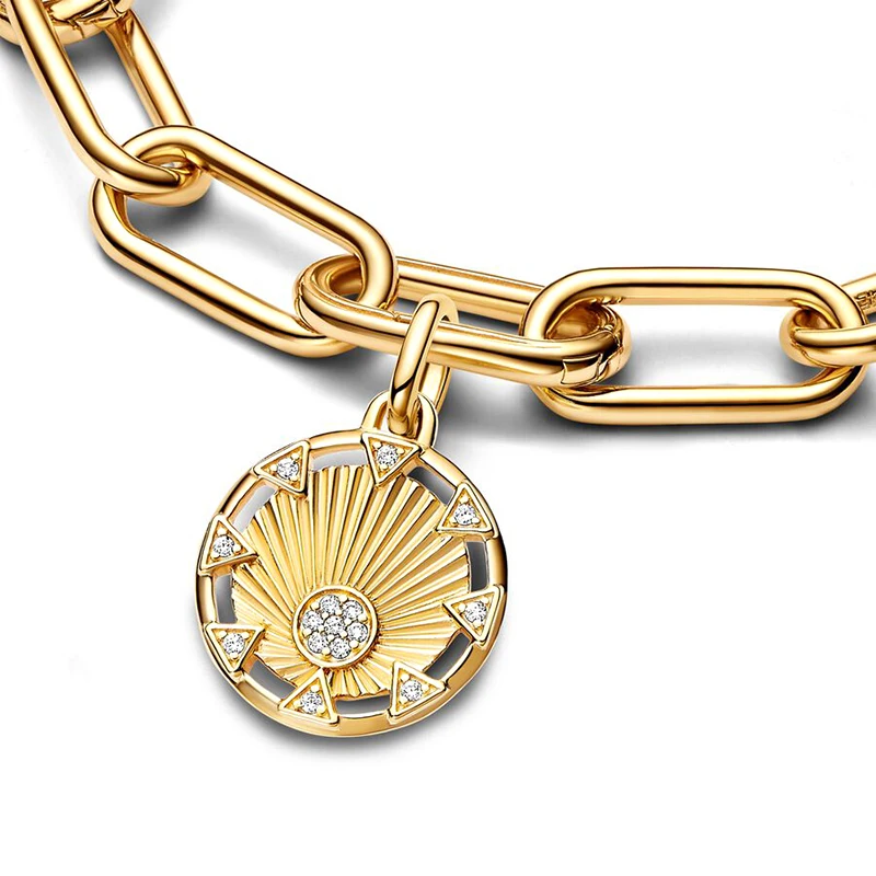 2024 New 14K Gold Silver Power Of The Light Sun Medallion Charm Fit S925 Snake Me Bracelet Women Jewelry DIY