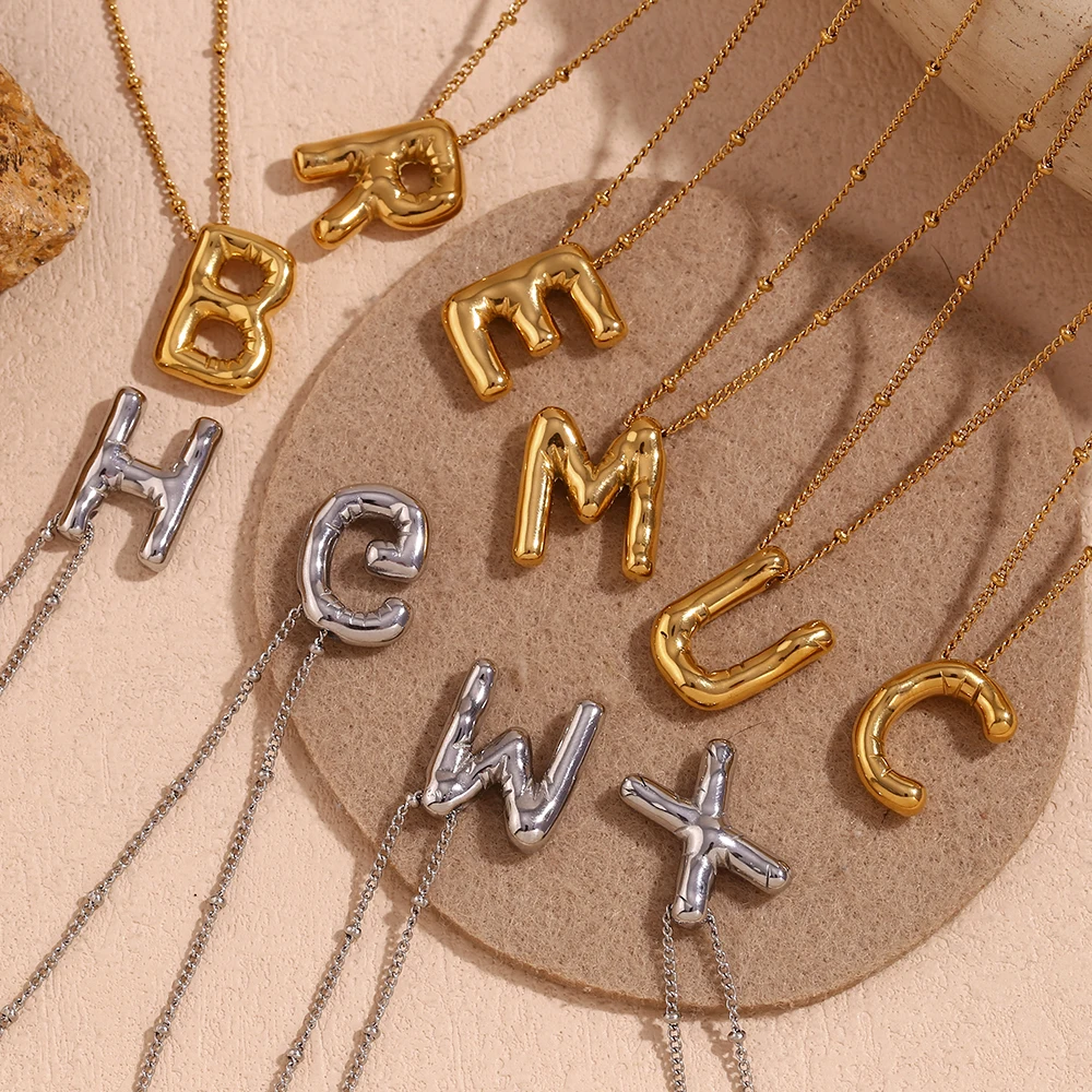 Jewellery Waterproof 316L Stainless Steel 18K Gold Plated Party Balloon Letter Pendant Necklace for Daily Wear Gift for All Occasions Textured Stateme