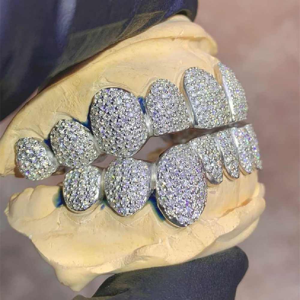 Hip Hop Custom Teeth Sier Top 10 Bottom Iced out vvs Dia Moissanite Grillz