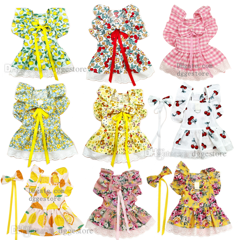 Cute Dog Dress Ruffle Trim Cat Lace Princess Dresses with Bow Decor Puppy Tutu Skirt Holiday Party Costume Outfit for Small and Medium Cats Dogs Kitte