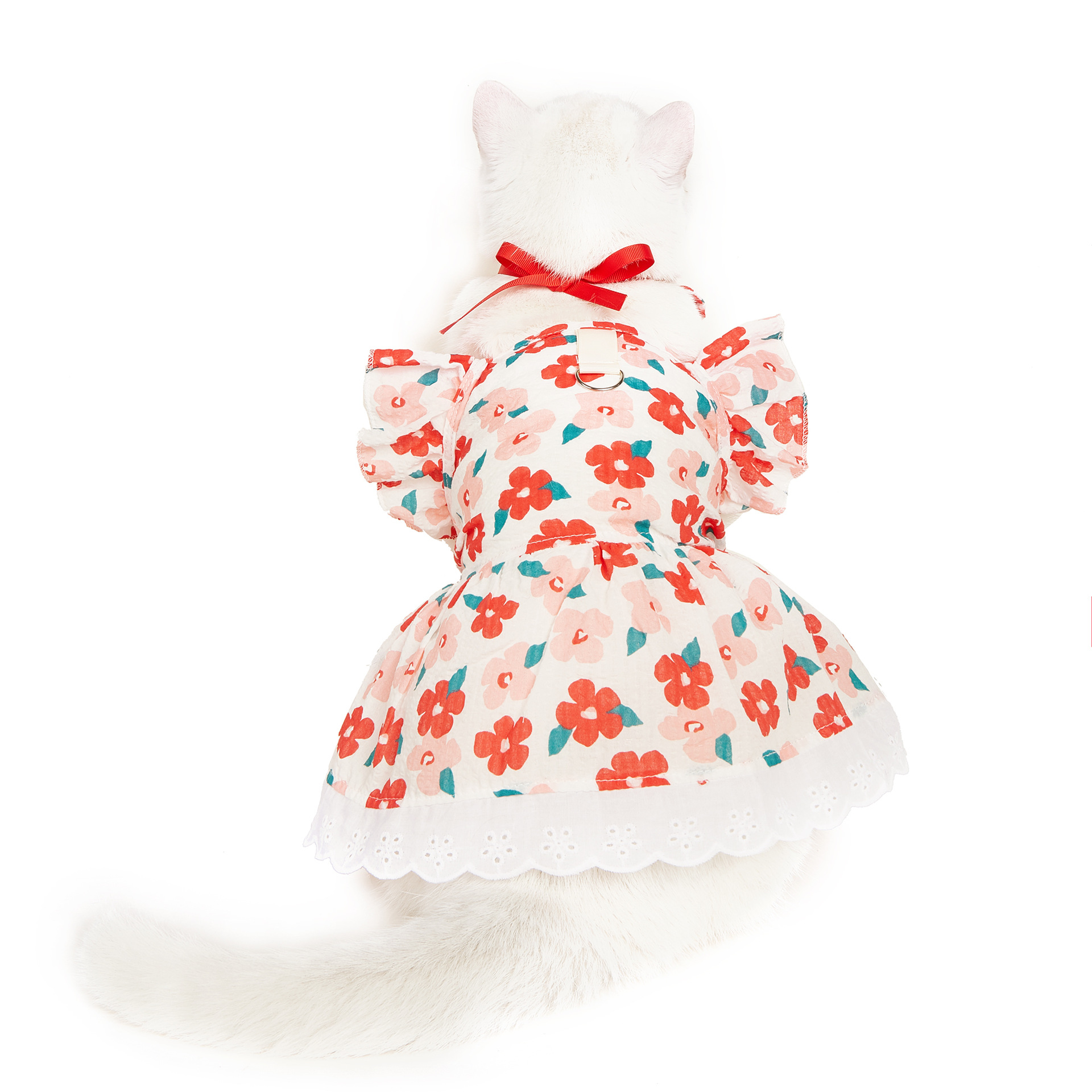 Cute Dog Dress Ruffle Trim Cat Lace Princess Dresses with Bow Decor Puppy Tutu Skirt Holiday Party Costume Outfit for Small and Medium Cats Dogs Kitte