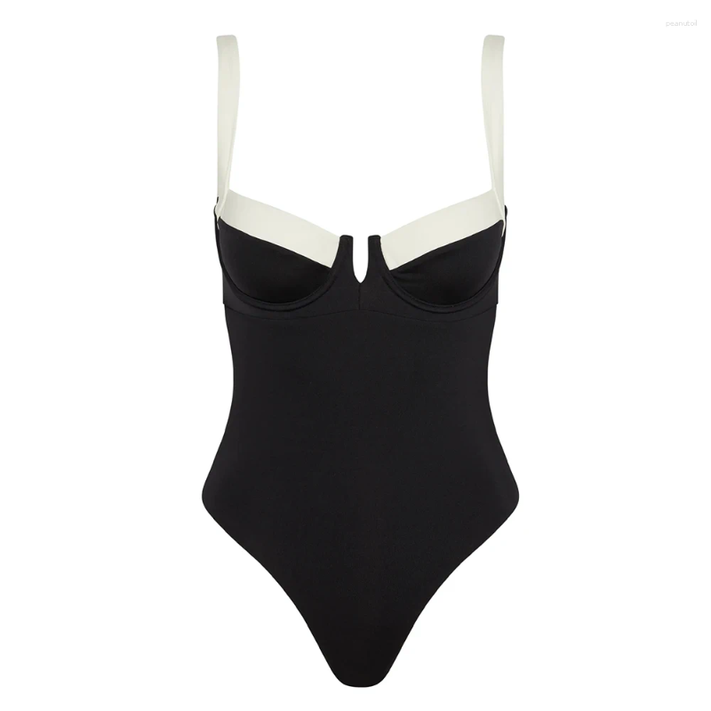 Women's Swimwear 2025 Black White One Piece Swimsuit Sexy Solid Women Bathing Suit Beach Backless Monokini Female