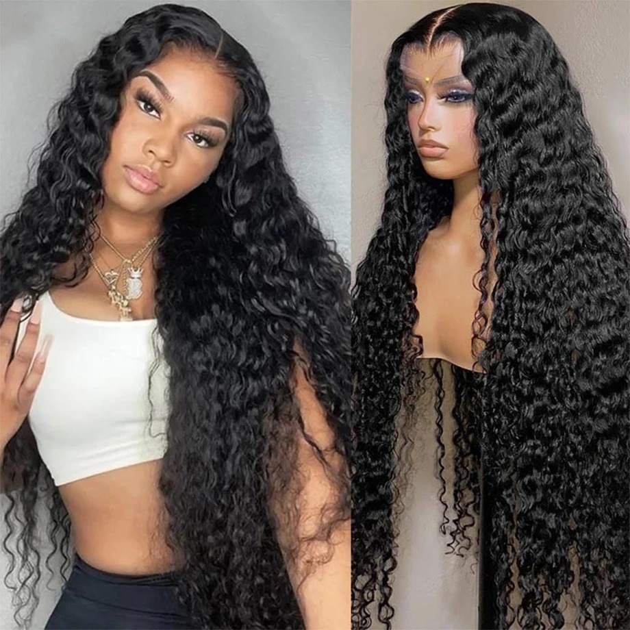 Deep Wave Frontal HD Closure 6X4 Glueless Wig Pre Cut Curly 13X4 Lace Front Human Hair Wigs Synthetic Hair For Women Wet And Wavy