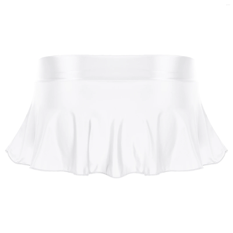 Skirts 2024 Womens Fashion Mini Solid Color Sexy Miniskirt Clubwear Glossy Ruffled Short Skirt Rave Party Festival Clothing