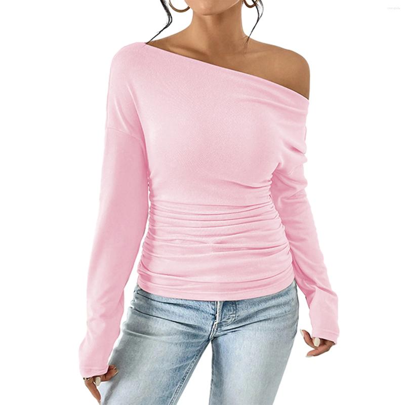 Women's T Shirts Women T-shirt Long Sleeve Off-shoulder Tops Solid Slim Fit Fall Ladies Clubwear