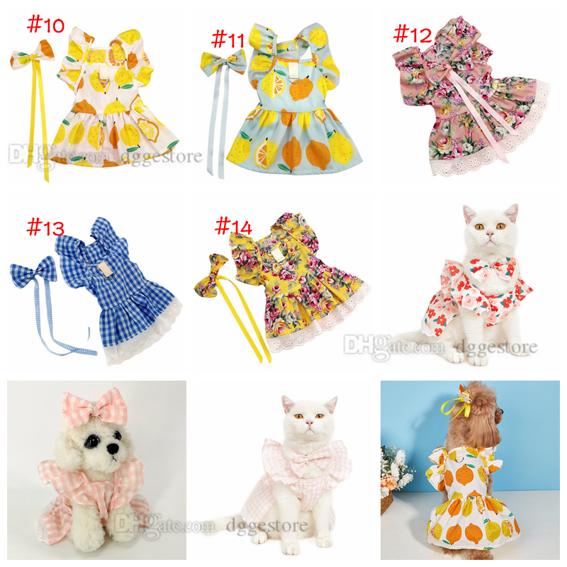 Cute Dog Dress Ruffle Trim Cat Lace Princess Dresses with Bow Decor Puppy Tutu Skirt Holiday Party Costume Outfit for Small and Medium Cats Dogs Kitte