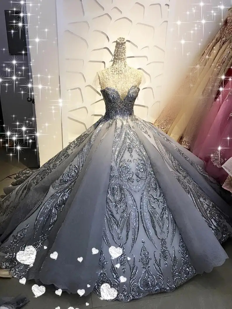Sparkly Dark Green Sequin Quinceanera Dresses Sheer Short Sleeve Jewel Neck Ball Gown Prom Party Wear Girls Sweet 15 Years Dress