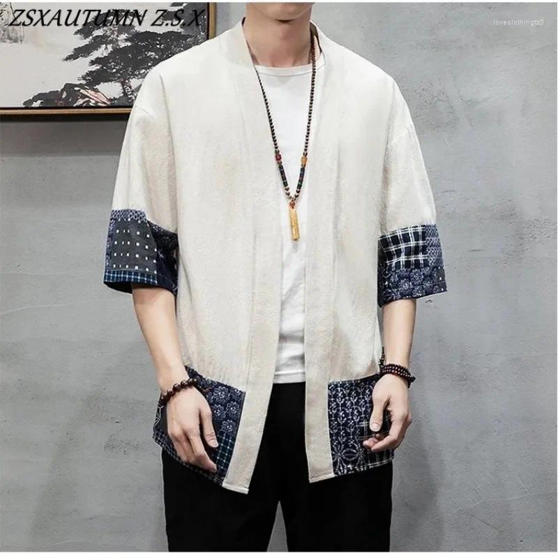Summer Men's Cardigan - Japanese Kimono Samurai Costume Jacket, Casual Coat, Yukata Haori, Ethnic Clothing