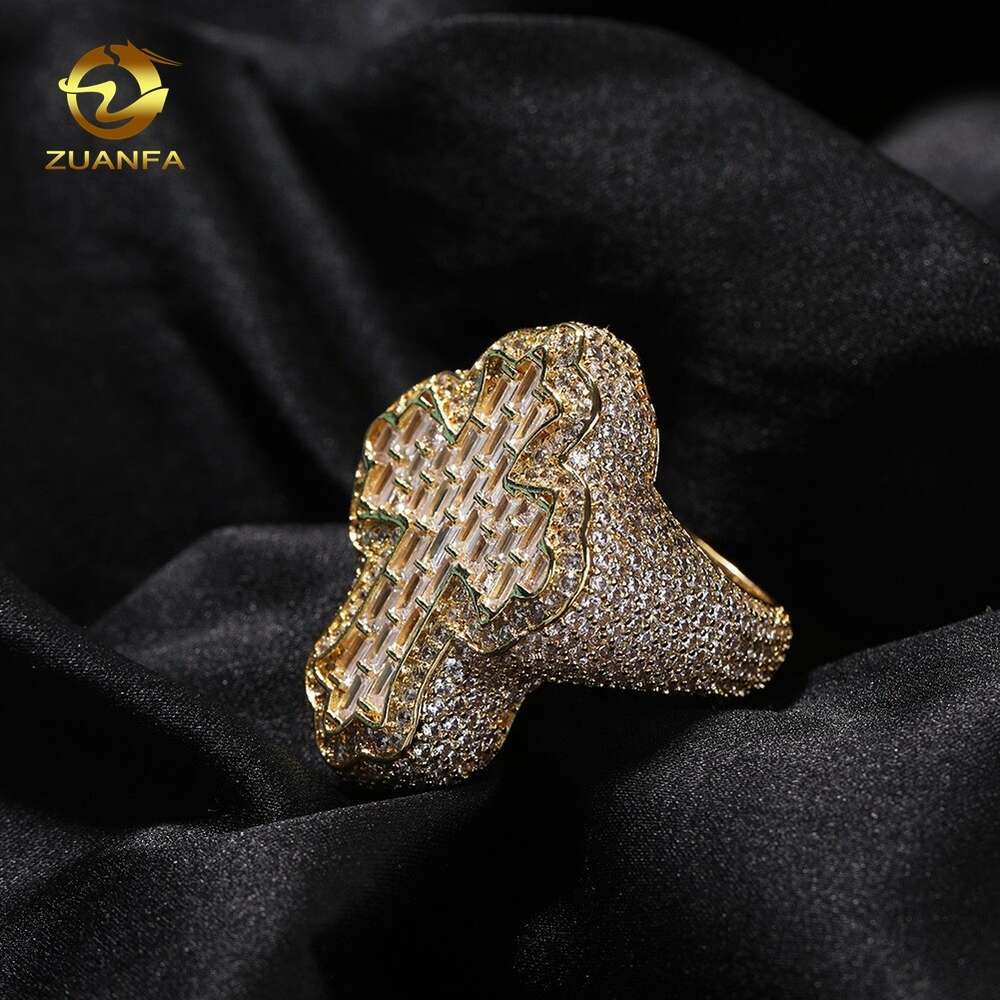 Zuanfa Jewelry Moissanite Hip Hop Ring 925 Sterling Silver Cross Ring Baguette Vvs Moissanite Men Diamond Ring