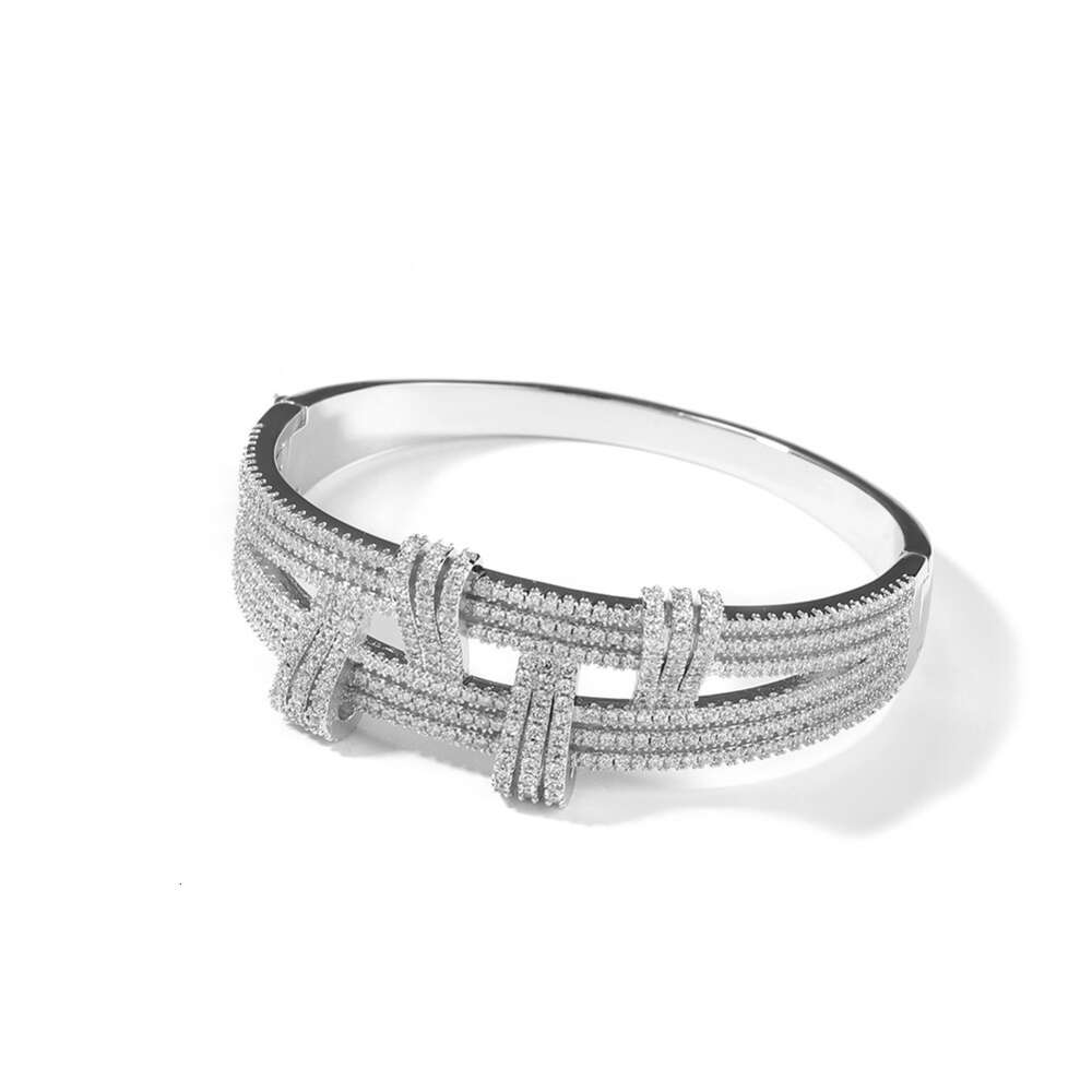 Hip Hop Geometric Double Layer Open Cuff Bangle Bracelet For Men And Women Metal Full Bling Diamond Aesthetic Gold Plated Rapper Cz Stone Jewelry Bijo