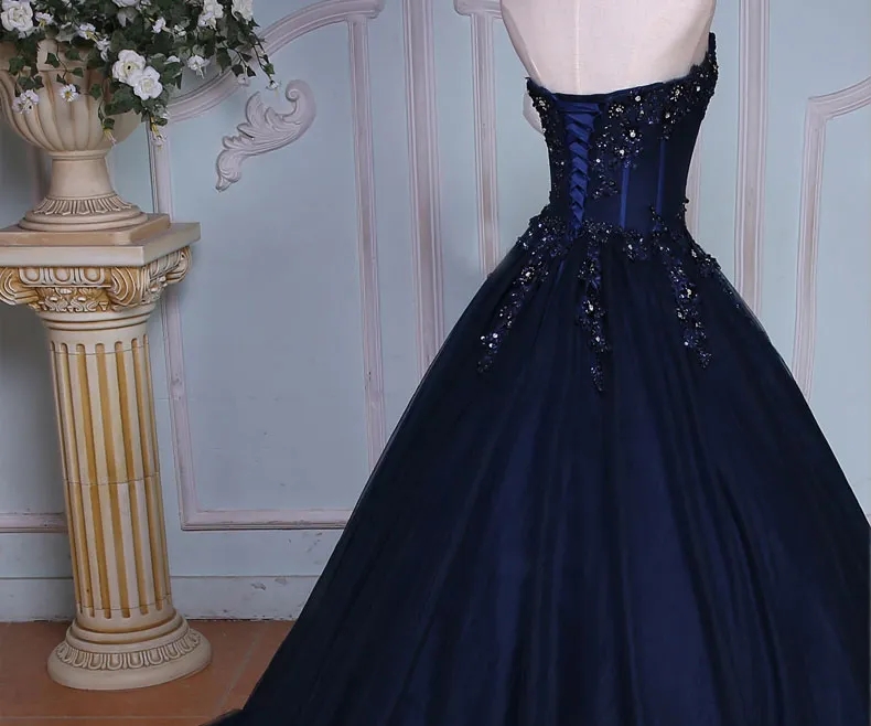 Navy Blue Ball Gown Prom Party Dress 2024 Sweetheart Beaded Lace Appliques Corset Evening Birthday Celebrity Gowns Robe Soiree Vestidos De Noche