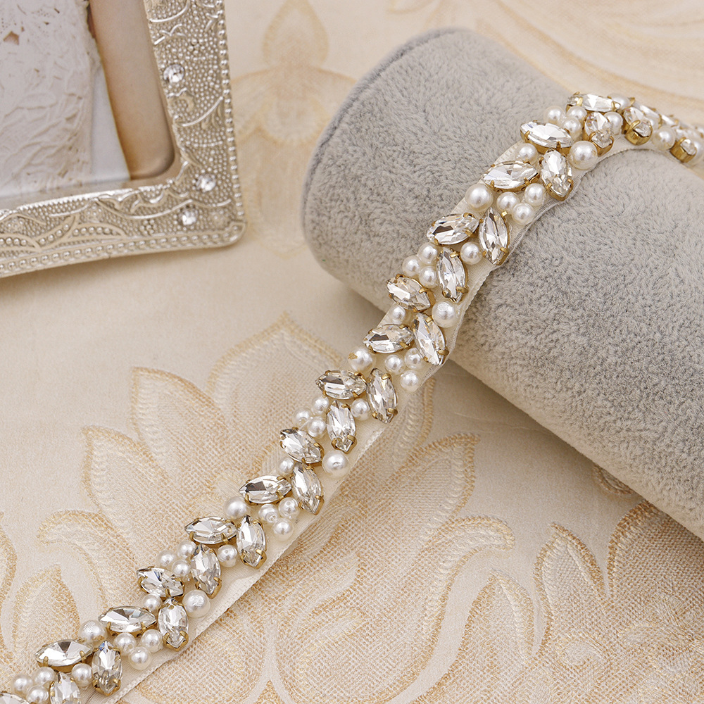 Wholesale Rose Gold Crystal Pearl Beaded Bridal Sash Rhinestone Ribbon Waist Wedding Belts 2516