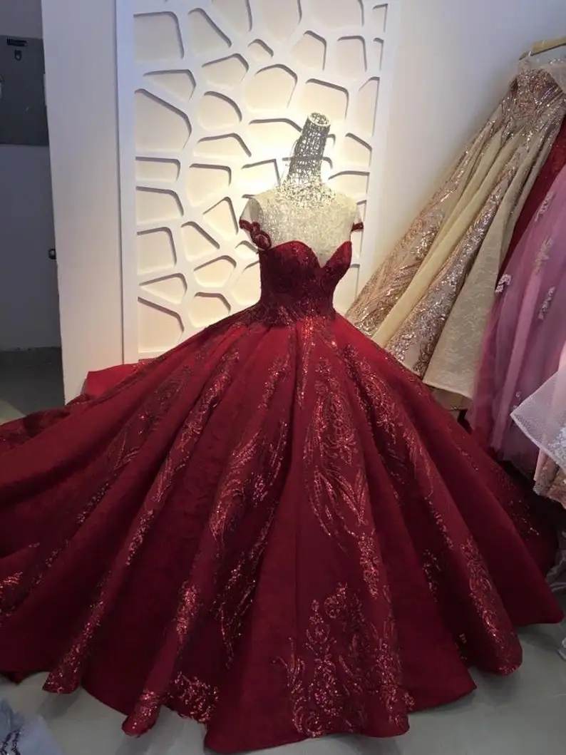 Sparkly Dark Green Sequin Quinceanera Dresses Sheer Short Sleeve Jewel Neck Ball Gown Prom Party Wear Girls Sweet 15 Years Dress