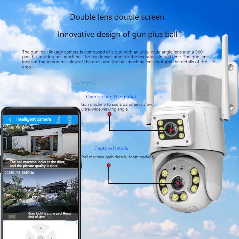 Dual Camera Waterproof Ball Machine with Dual Lens 4MP Monitoring Cameras Wifi Household Monitors IP CCTV Camera