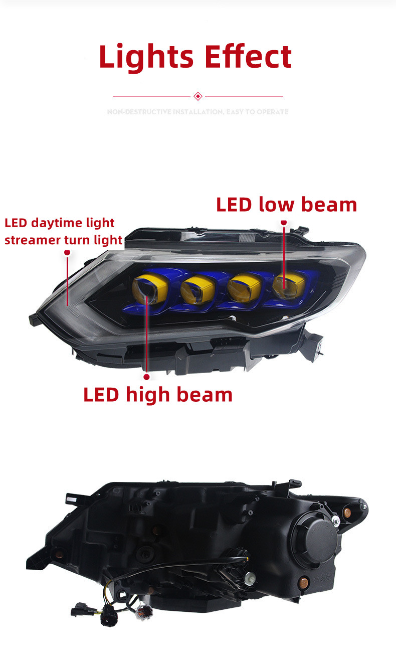 Full LED Crystal Headlights For Nissan X-TRAIL 20 17-20 19 DRL Daytime Light Dynamic Signal Head Lamp Accembly