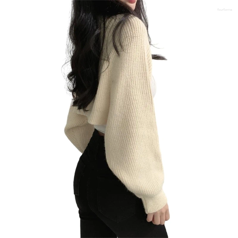 Fall Women's Open Front Shrugs: Solid Long Sleeve Lightweight Knitted Cropped Cardigans B4