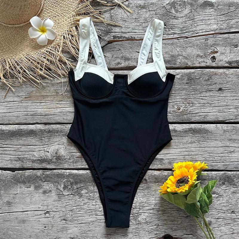Women's Swimwear 2025 Black White One Piece Swimsuit Sexy Solid Women Bathing Suit Beach Backless Monokini Female