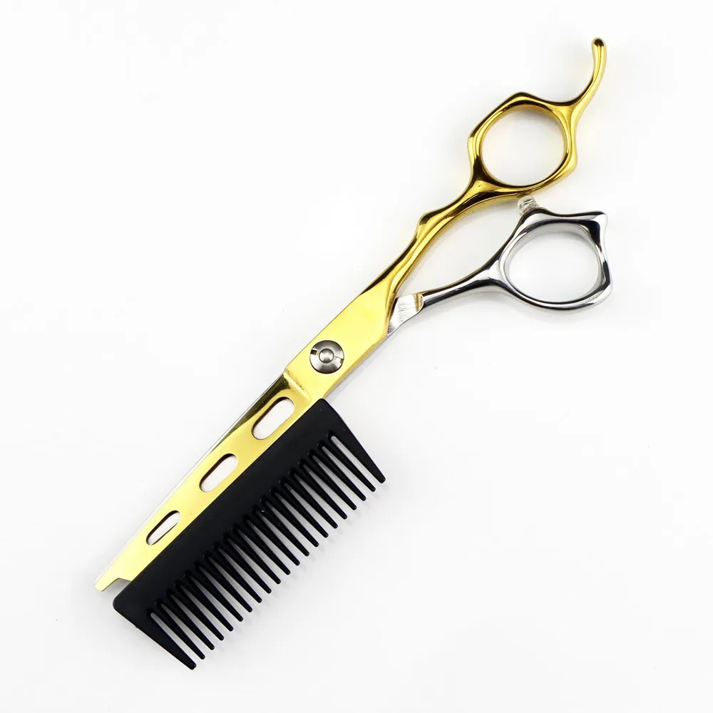 Professional JP440c steel 6 Gold 2 in 1 hair scissors with comb haircut barber hair cutting shears hairdressing scissors 240228 S2563