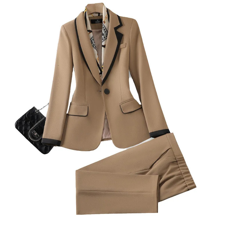 Black Womens Formal Suit Sets Patchwork Jacket And Trousers Casual Pantsuit Office Balzer 2 Piece Female Outfits ropa de mujer 240326