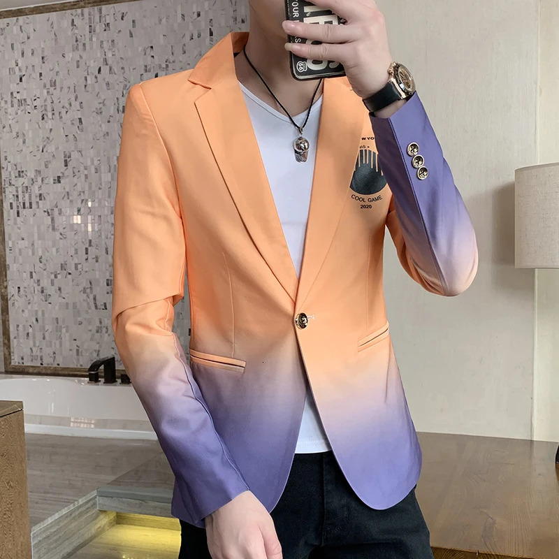 Blazer Fot Men Spring Male Gradient Suit Jacket Masculino Korean Style Slim Fit Casual Men Fashion Trend Dress Jacket 240306