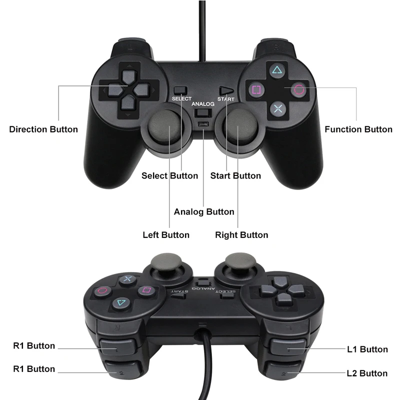 Top quality Wired Controller For PS2 Double Vibration Joystick Gamepad Game Controller For Playstation 2