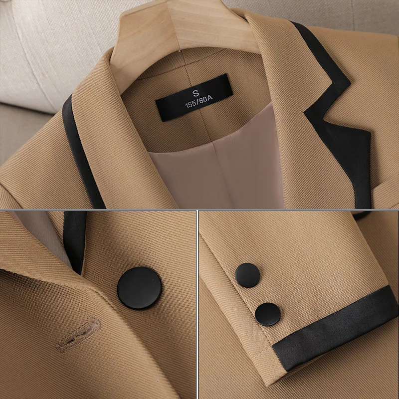 Black Womens Formal Suit Sets Patchwork Jacket And Trousers Casual Pantsuit Office Balzer 2 Piece Female Outfits ropa de mujer 240326