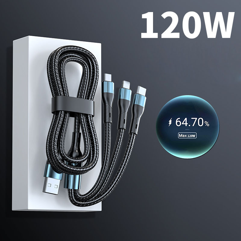 One drag three charging cable braided fast charge data line Android 3-in-1 data cable