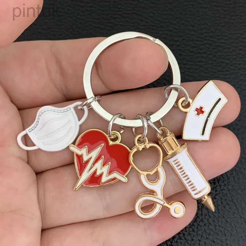 Keychains Lanyards Medical Tool Doctor Keychain Heartbeat Stethoscope Syringe Nurse Cap Key Ring Nurse Gifts Handmade Jewelry Bag Ornaments Charm