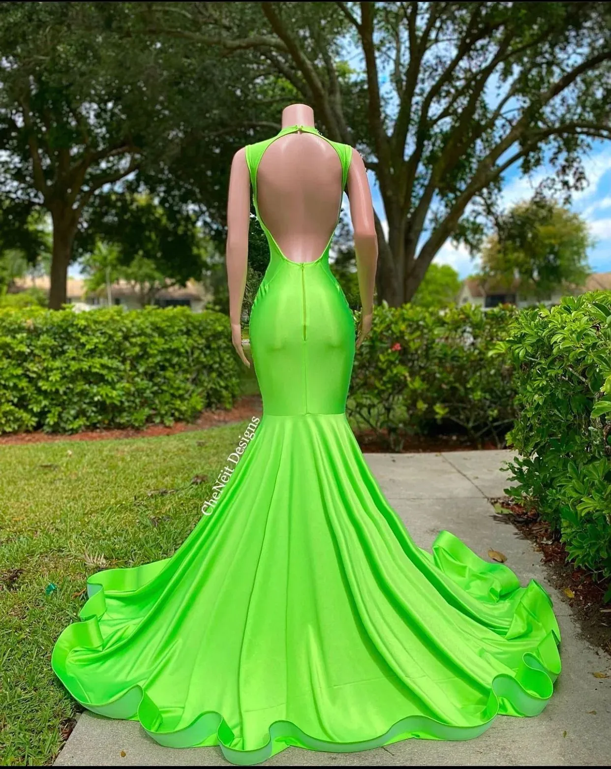 Prom Dree Green Orange Mermaid African Deep V Neck Crytal Ead Lack Girl Long Graduation Dre Plu Size Formal Evening Gown Open Ack Sleevele