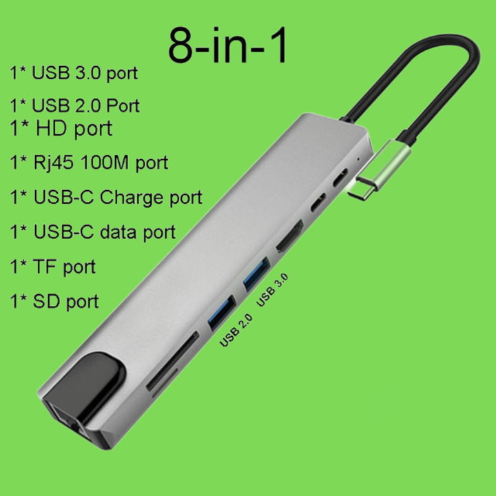 USB C Hub Dock to Rj45 Lan 100M Adapter OTG with PD TF SD Reader for PC
