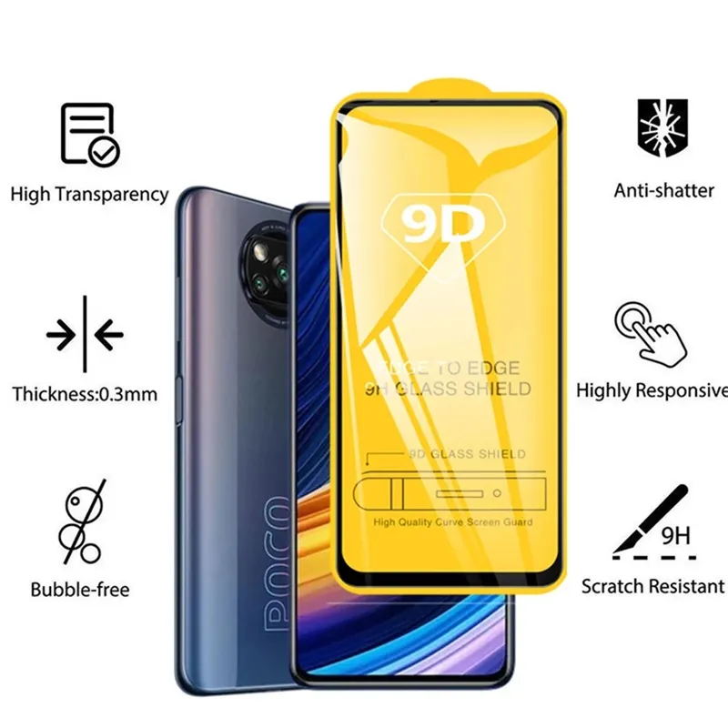 3Pack 9D Tempered Glass for Xiaomi Mi Poco X3 Pro F3 M3 M4 F5 Screen Protectors for Redmi Note 11 10 9 8 7 Pro 9T 9s 10s 9A 9C