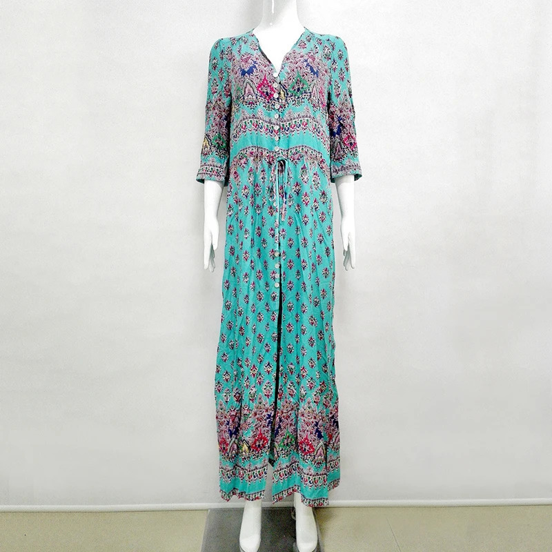 Fashion Spring Summer Long Bohemian Beach Dres Half Sleeve Vintage Retro Floral Maxi Dresses Vestidos Mujer Sundress 240308